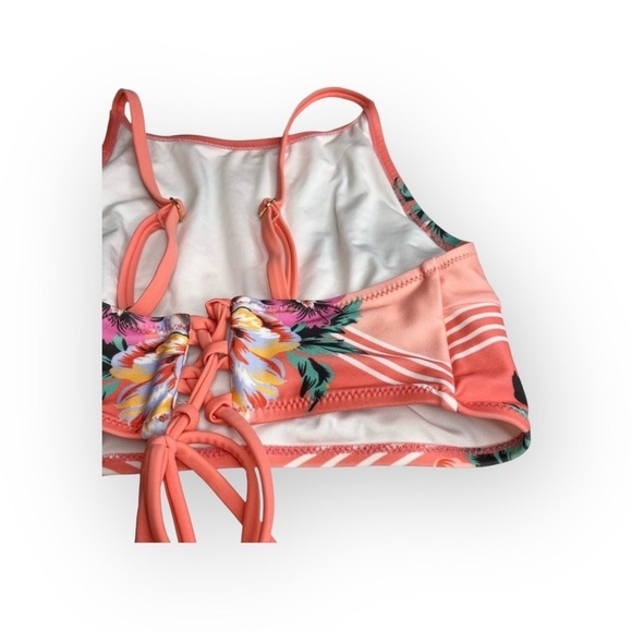 Minkpink ☀︎︎ High Neck Lace Up Back Halter Bikini Top ☀︎︎ Pink Floral Print ☀︎︎ - Picture 14 of 16